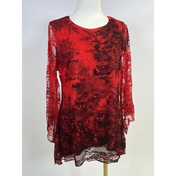 Elegant Vintage Brittany Black Red Lace Women's Top Size M Wimsigoth Romantic - Picture 4 of 13